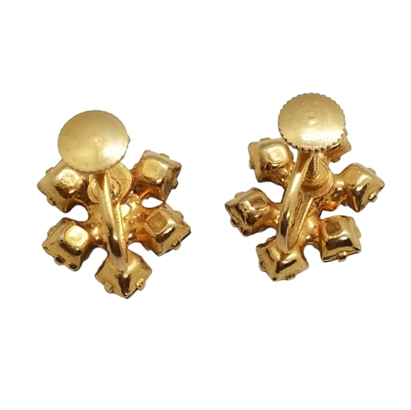 1950s GOLDTONE SCREW BACK EARRINGS WITH BLACK & WHITE FACETED AUSTRIAN CRYSTAL - Picture 5 of 5